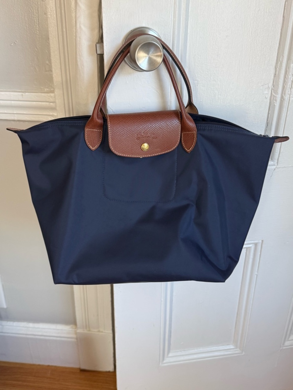 Longchamp Navy and Brown Classic Tote Bag